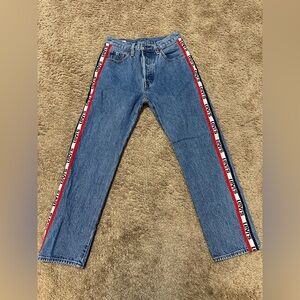Levi's Straight Blue Jeans with Red and White Side Stripes B-56